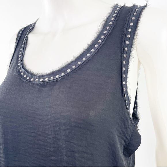 Rebecca Taylor Tank Top Black Studded Raw Edge Scoop Neck Back Tie Size 4 - Picture 4 of 9